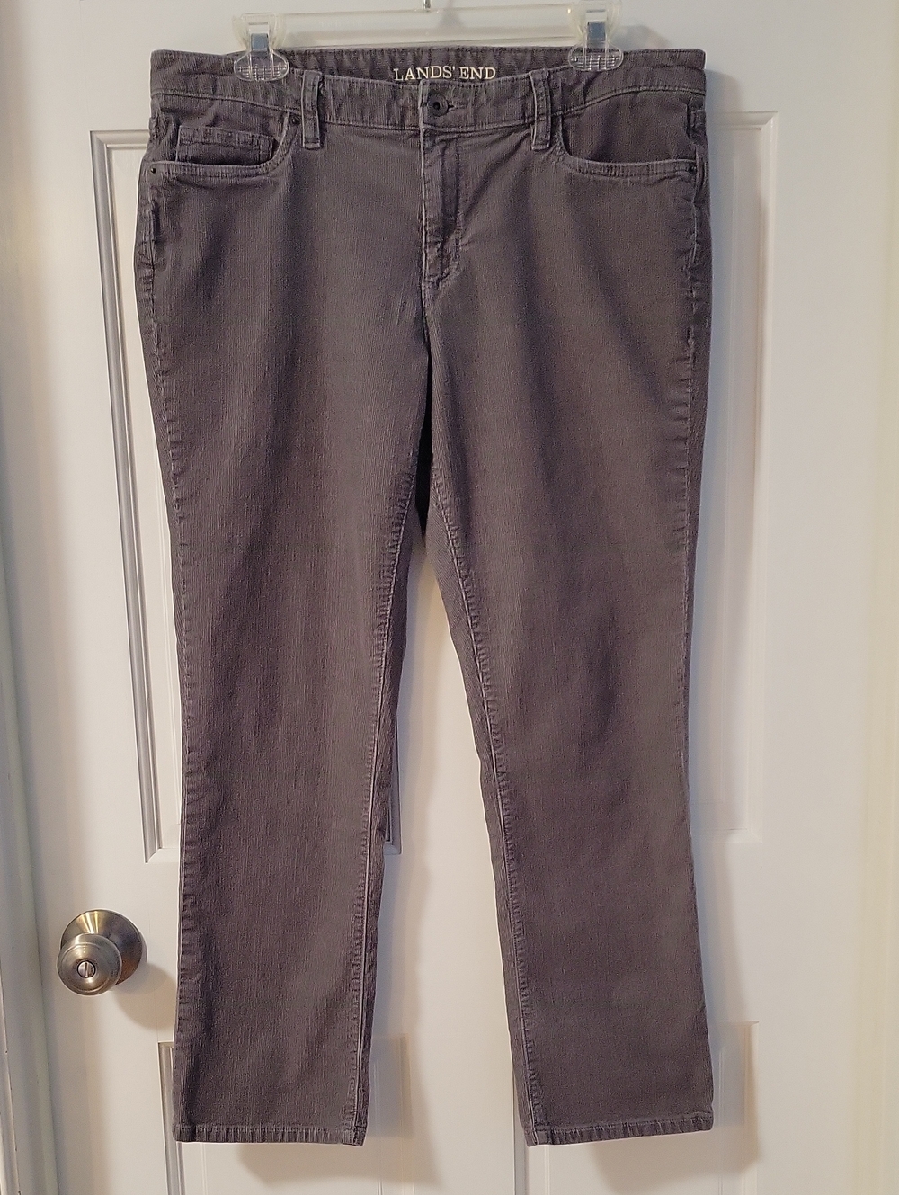 Lands' End Women's Mid Rise Straight-Leg Corduroy Jeans in Charcoal Gray